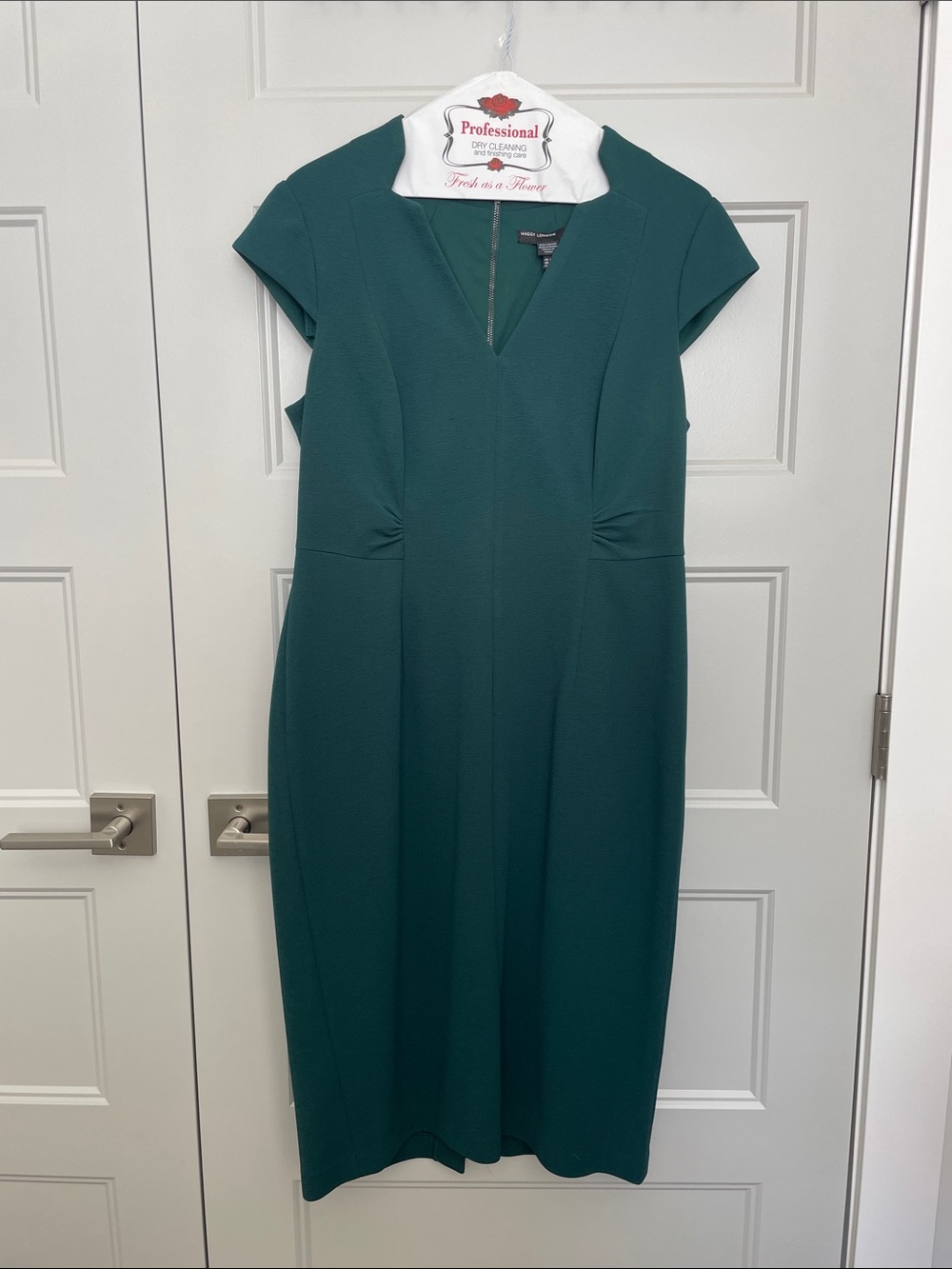 Maggy London Dark Teal V-Neck Cap Sleeve Midi Dress